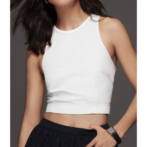 Anthropologie Womens Halter Vest Top Bow Back Size XL Ivory - Picture 1 of 7